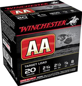 Winchester AA 20Ga 2-3/4 7/8oz #8 Shot 25 Rds