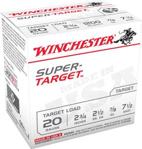 Winchester Super Target 20Ga 2-3/4 7/8 oz #7.5 Shot 25 Rds