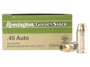 Remington Golden Saber Ammunition 45 ACP 185 Grain Brass JHP